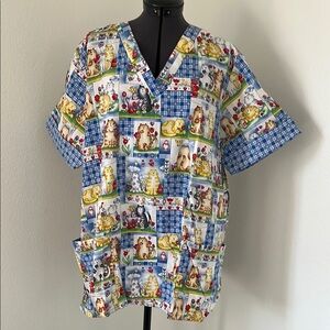 Colorful Animal Cat Print Medical Scrub Top